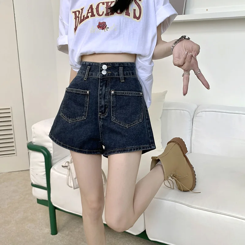 

Hot Girl Retro Denim orts Women's Summer Thin Design Large Size Wide Leg Slim High Waist A-Line Trendy Hot Pants