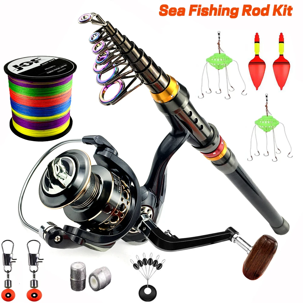 

Fishing Rod Reel Set 1.8-3.6m Carbon Telescopic Fishing Pole Metal Spool Spinning Reel With Line Bait Cage Space Bean Full Kits