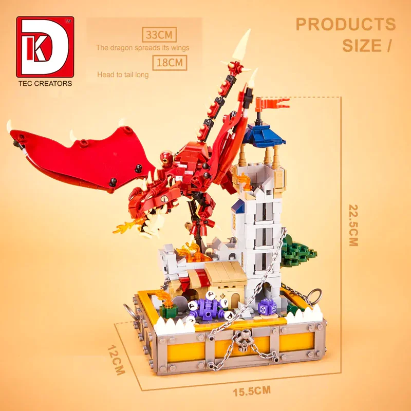 927PCS Creative Red Dragon Building Blocks Kit Game Magic Dungeons Dragons Architectural Model Brick Toys For Children Xmas Gift