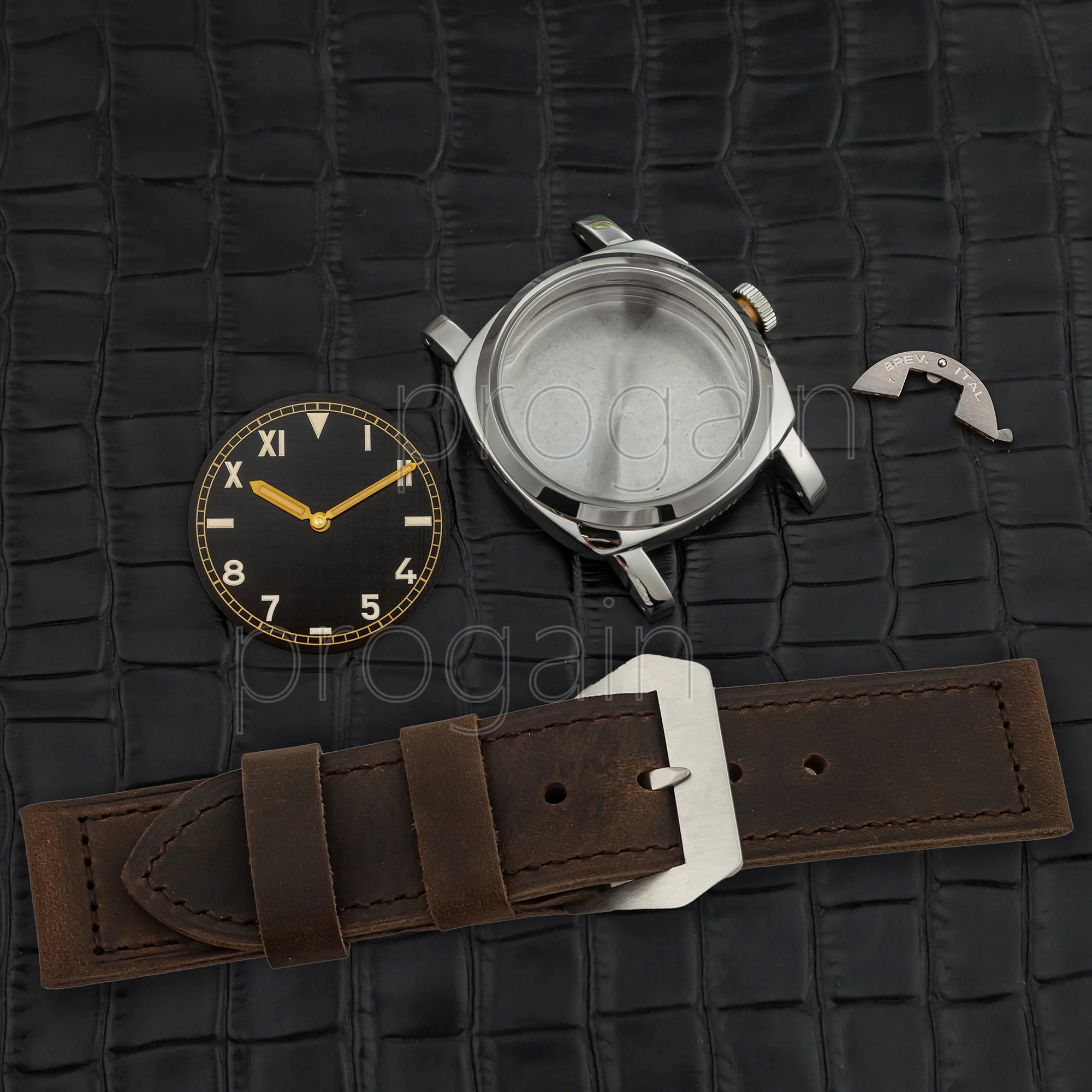 Mod 47mm Case PAM Vintage Case Dial Hands Genuine Leather Strap Stainless Steel Case for PAM 6152 ETA6497/6498/ST3600 Movement