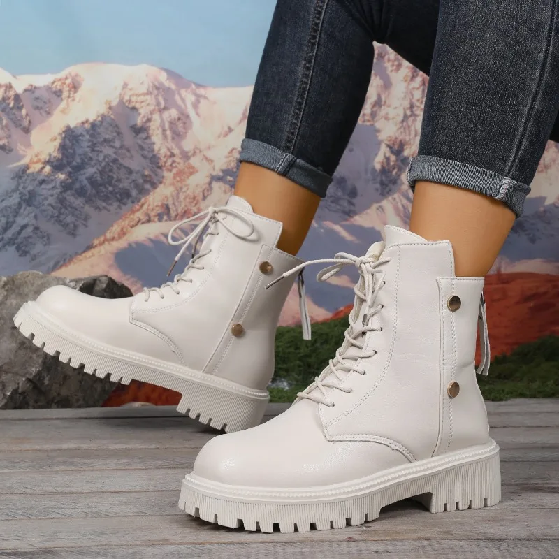 

Ботильоны на платформе со шнуровкой, женские осенне-зимние ботинки 2025, новые голые ботинки в стиле ретро с круглым носком
