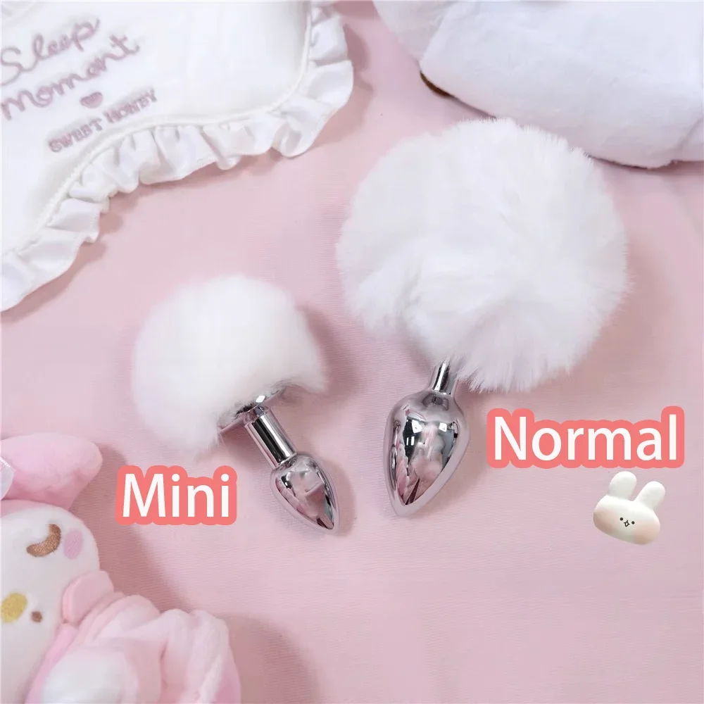 Mini Bunny Tail Butt Plug for Beginner Anal Beads 18mm or 22mm Metal Butt Plug Role Play BDSM Sex Toys for Men Women