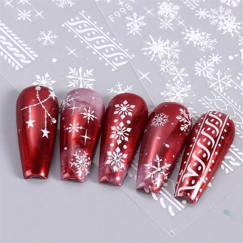 3D Snowflake Nail Stickers White Christmas Designs Nail Art Decals Geometric Lines New Year Winter Gel Foils Sliders Decorations