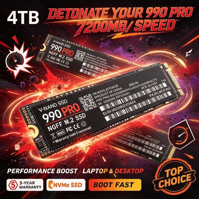 990 PRO M.2 2280 NGFF PCIe4.0 SSD, 1TB 2TB up to 7200MB/s Solid State Disk 500GB 4TB for Gaming Laptop & Desktop PC