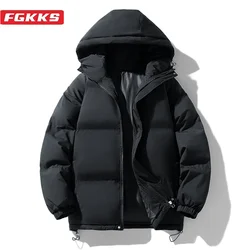 FGKKS 2024 Outdoor Leisure Parka Cotton-Padded Men's Pure Cotton Hooded Slim-fit Jacket High Quality Parka Cotton-Padded Men's