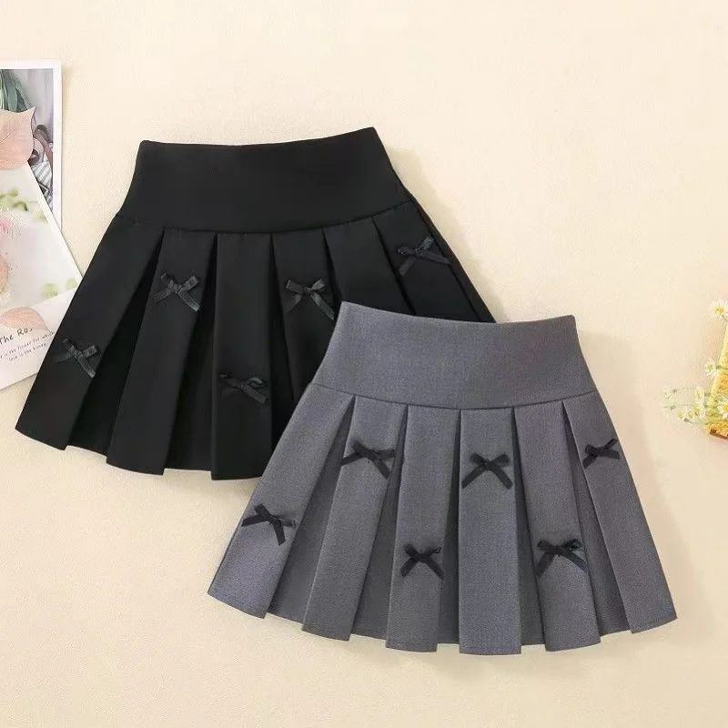 Girls' Solid Color Pleated Skirt Spring 2025  Little Girl's Skirt Korean Children's College Style Skirt