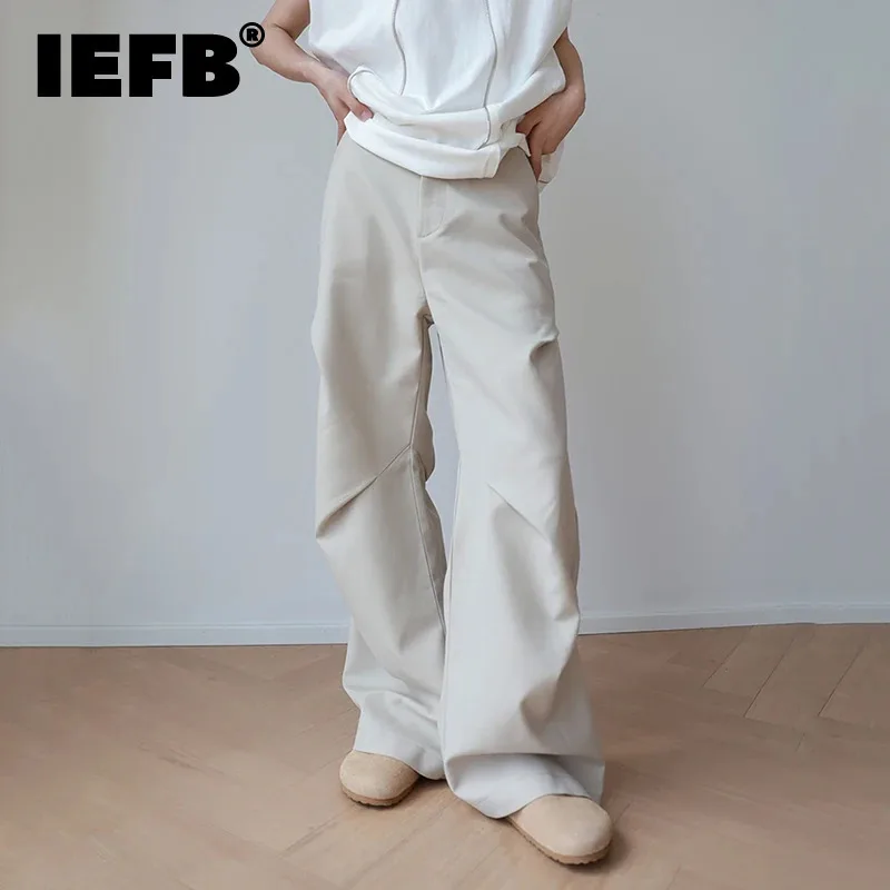 IEFB Niche Design Men Casual Pants Loose Straight Leg Personalized 2024 Autumn New Trendy Solid Color Versatile Trousers 9C5894