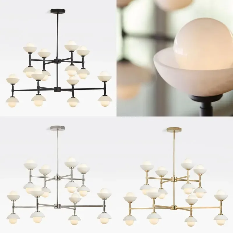 for Classic Modern Branch Alabaster Chandelier Large Luxury Steel Hanging Light for Living Room