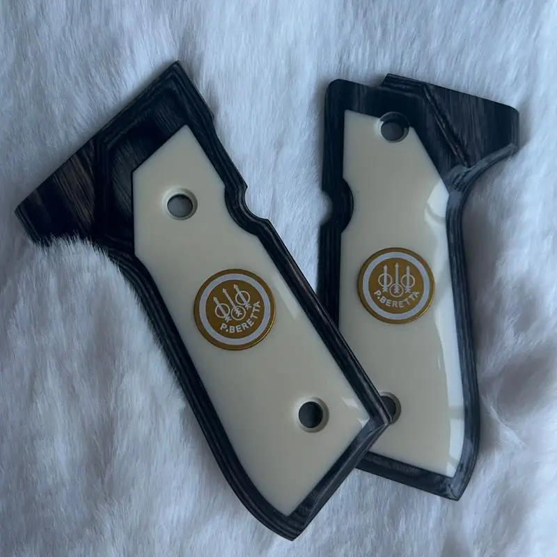 92FS Pistol Grip - White Resin, Black Wood with Gold Engraving