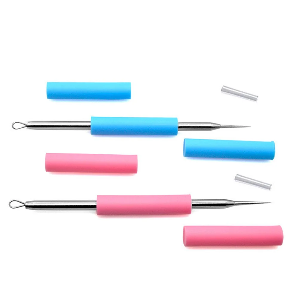 Silicone Cover Blackhead Comedone Zit Pimple Spot Facial Remover Needle Pin Tool Extractor (Pink) pimple remover