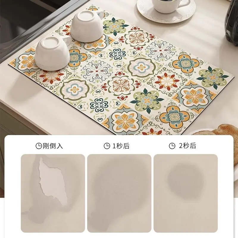 Diatomite Absorbent Drain Mat Kitchen Bowl PadWaterproof Non-slip Heat Resistant Wash Free CountertopTableware Dry Mat Household