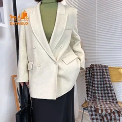 New Winter Women's 100% Wool Coat , Best Quality Double-faced Wool Suit Jacket , Simple and Elegant Mid-length Cashmere  Jacket