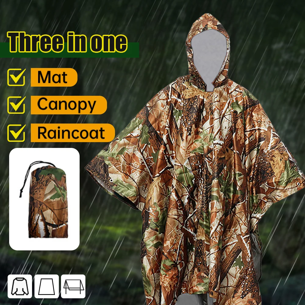 Chubasquero 3 en 1 multifuncional impermeable Poncho para la lluvia chaqueta senderismo cubierta para la lluvia toldo al aire libre tienda estera ropa de Camping ropa impermeable