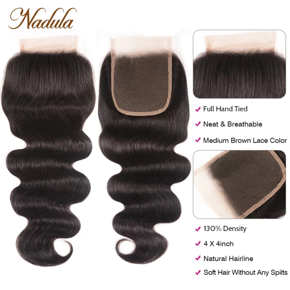 NADULA HAIR Lace Closure 4x4 Straight Human Hair Closure 5X5 HD Lace /Medium Brown Brazilian Straight Hair Closure