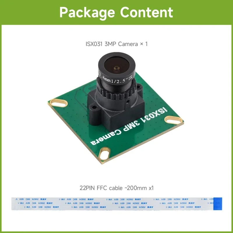 ISX031 3MP MIPI Camera Module, ISX031 Sensor, Built-In ISP, 123° Wide Angle, Fixed, Raspberry Pi