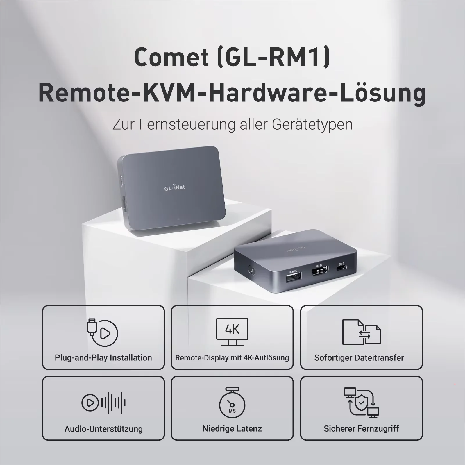 GL.iNet Comet GL-RM1 Remote KVM Remote Control PC or Server Over Internet 4K 30FPS,BIOS Control, Tailscale, Support Remote Keyboard Video Mouse,Remote Audio Output for Total Control,BIOS-level access, no software needed on the host computer