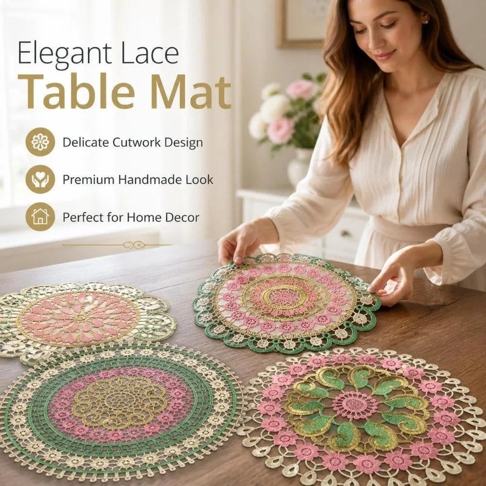 Vintage Embroidery Lace Doily Placemat Colorful Mandala Lace Coaster Table Cloth Hollow Round Table Cup Mat Home Decor
