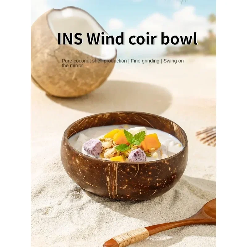 Natural Coconut Shell Bowl Yogurt Bowl with Spoon Wooden Bowl Fruit Salad Dessert Bowl Home Breakfast Oatmeal Bowl