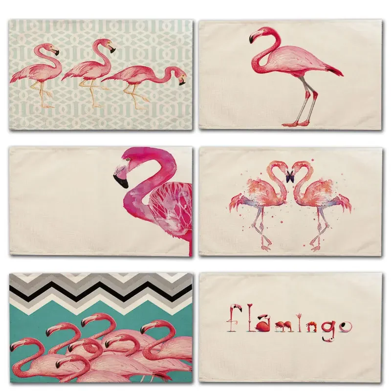 1Pcs Flamingo Leaf Pattern kitchen Placemat Tea Coasters Dining Table Mat Cup Mats Cotton Linen Pad 42*32cm Home Decor MA0051