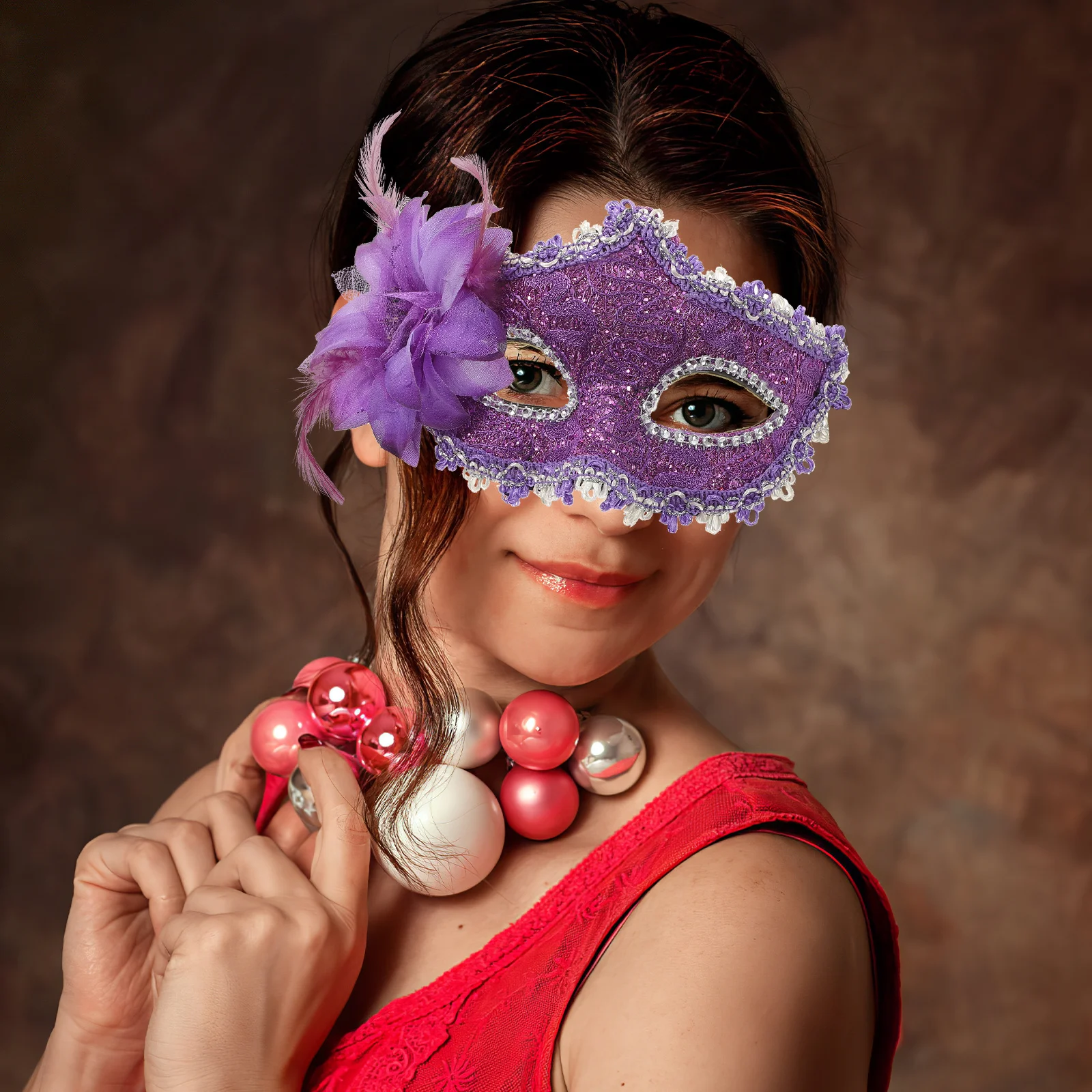 

Venetian Lace Mask Flower Sparkling Crystal Rhinestones for Halloween Costume Party Masquerade Ball