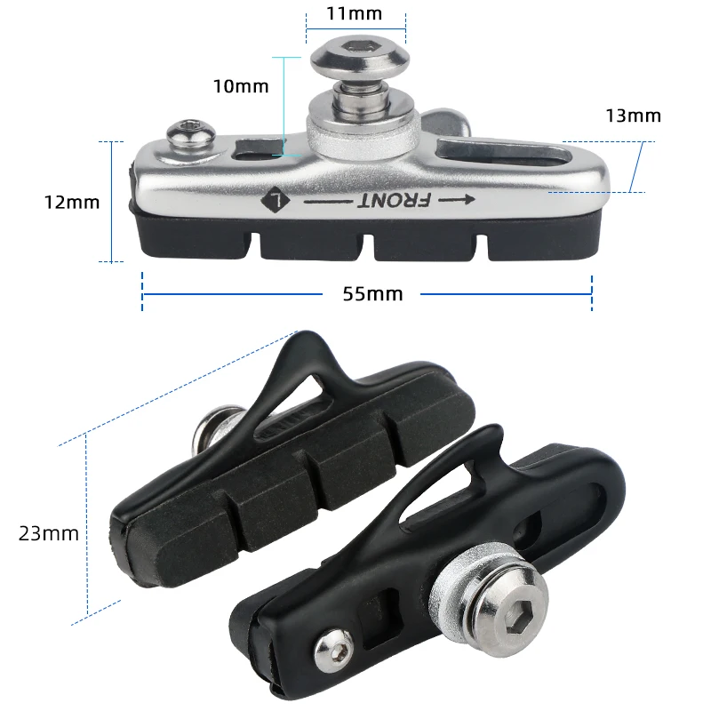 Road Bike Carbon Wheel Rim C/V-Brake Pads W/ 55mm Detachable Rubber Composite Inserts Low Noise All Weather Use Braking Blocks