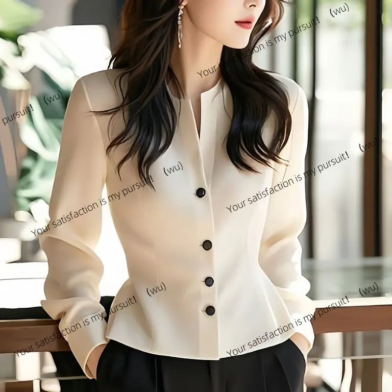 

Белая темпераментная короткая рубашка, однотонный топ с длинными рукавами на пуговицах, новая модная женская и элегантная одежда