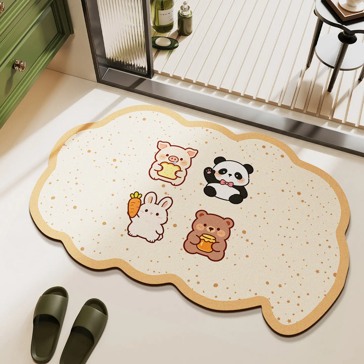 VIKAMA Cute Panda Pig Rabbit Bear Cloud Shaped Bath Mat Non Slip Washable Absorbent Floor Rug Kids Bedroom Entrance Home Decor