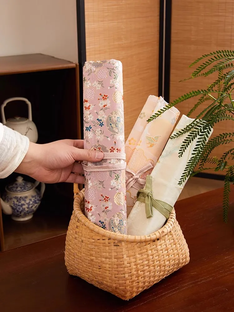 New Chinese Style Brush Roll, Portable Bamboo Calligraphy Pen Wrap for Beginners and School Students