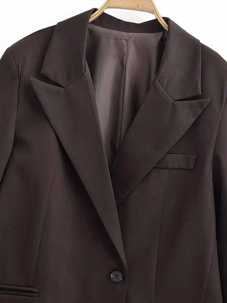 Jaket setelan wanita bergaya Eropa dan Amerika, model baru musim dingin, simpel dan serbaguna, kancing tunggal, lengan panjang