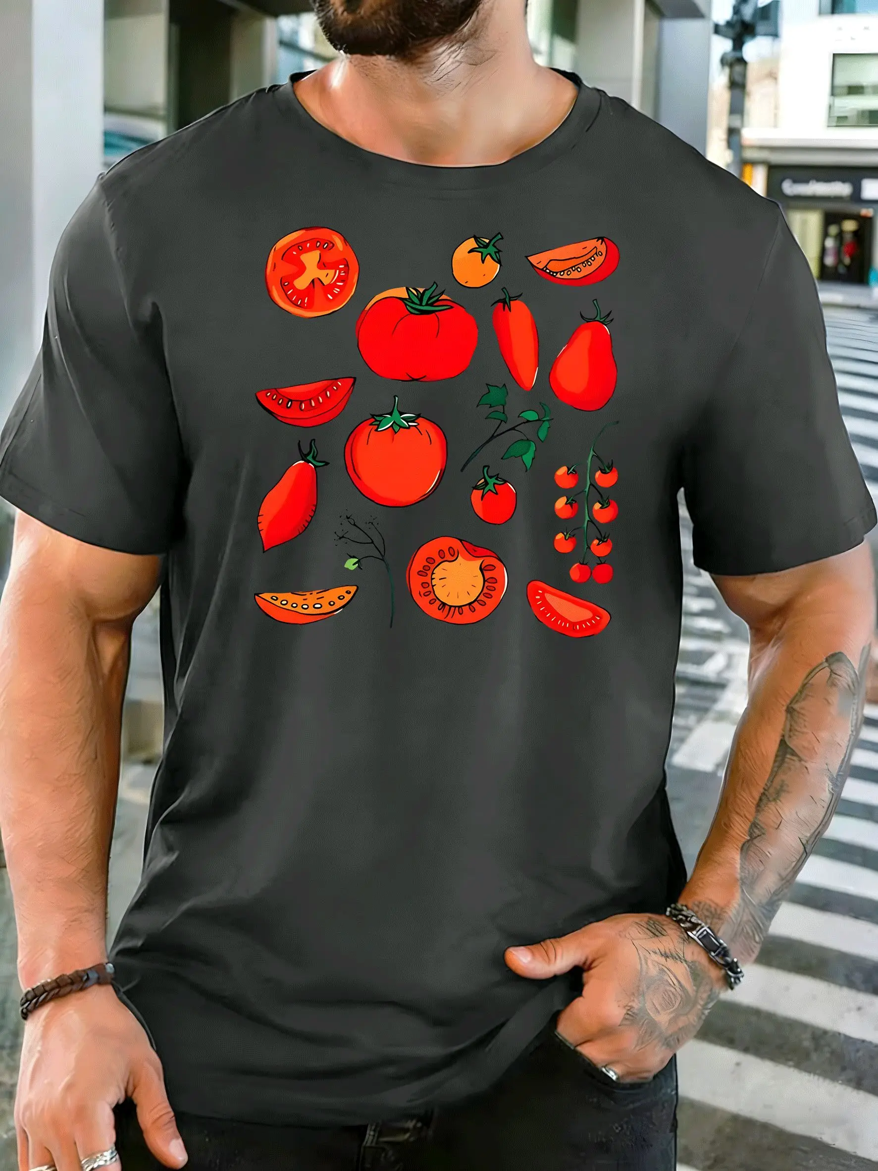 Men Short Sleeve T Shirt Tomato Graphic Tee Fresh Vegetable Art Print Tops Summer Soft Cotton Casual Street Wear For Adult Male
