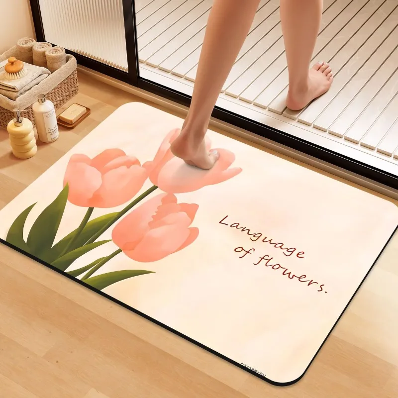 Bathroom diatom mud quick-drying soft floor mat, water-absorbing non-slip foot mat at the door of the bathroom,toilet toilet rug