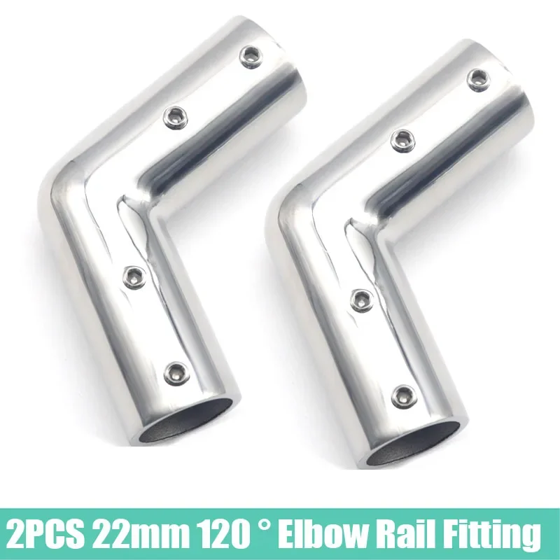 2pcs 22/25mm Marine Pipe Connector 2-Way Boat Hand Rail Fitting Yacht Pipe 110/120/140 Degree Elbow Heavy Dudy Stainless Steel