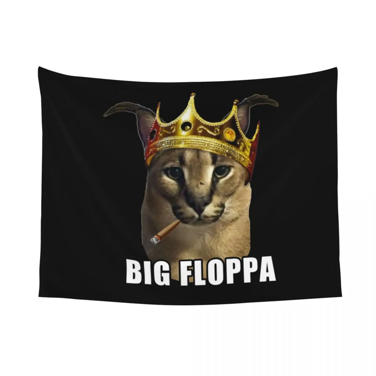 Customized Hippie Big Floppa King Crown Poppa Meme Tapestry Wall Hanging Home Decor Tapestries Dorm Decoration