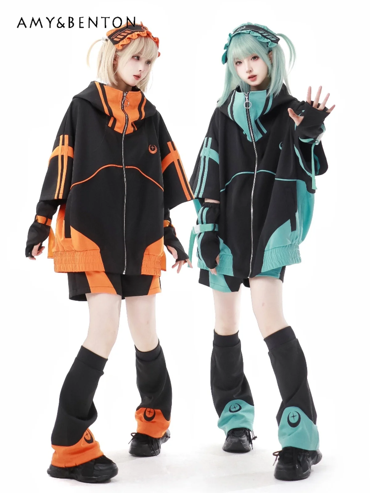 Mine Mass-Produced Goth Oversized Hooded Sweatshirt Wide Leg Pants Two Piece Set Women Outfits Japanese Street Kawaii Short Sets