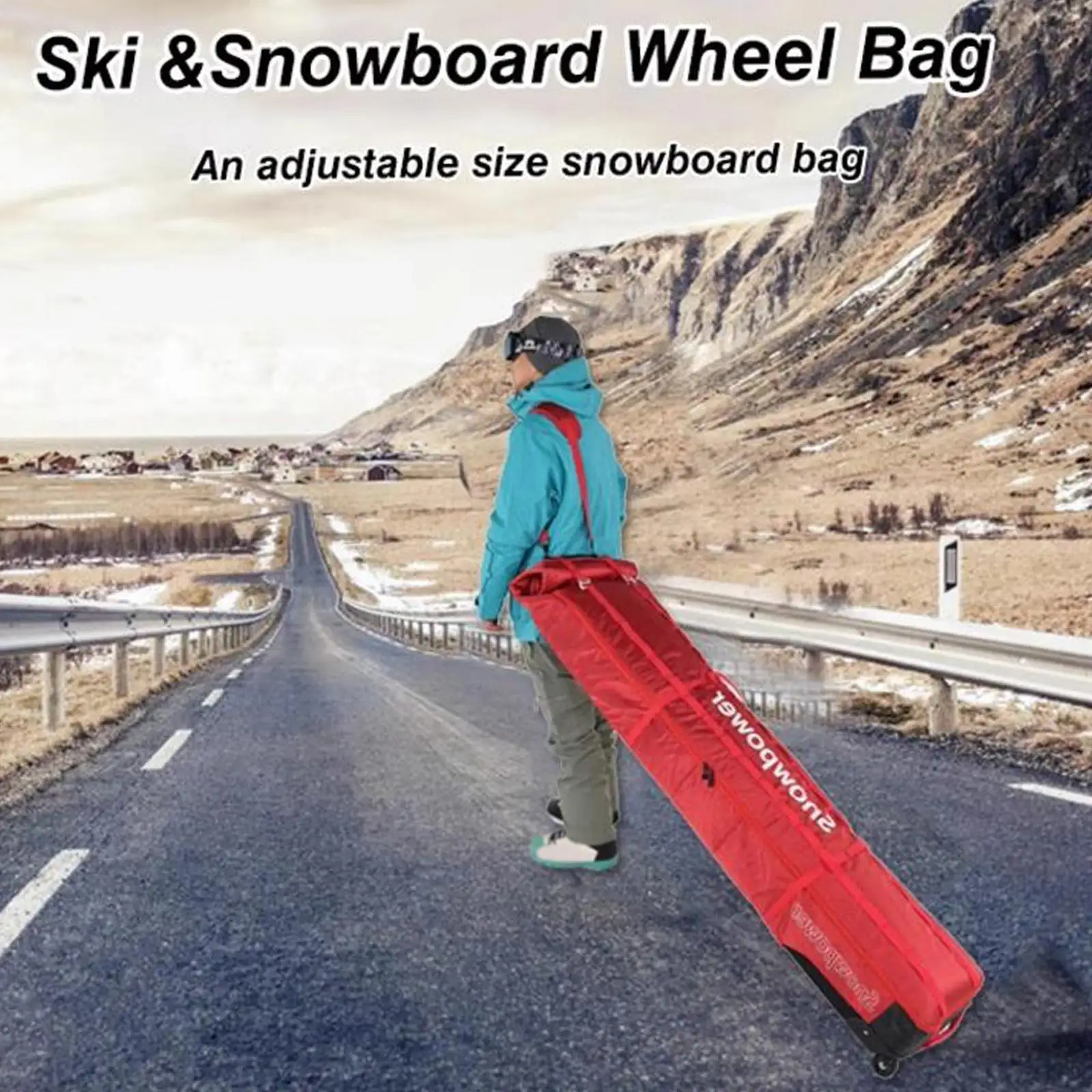 

Snowboard bag with wheels, portable ski bag with 3 waterproof