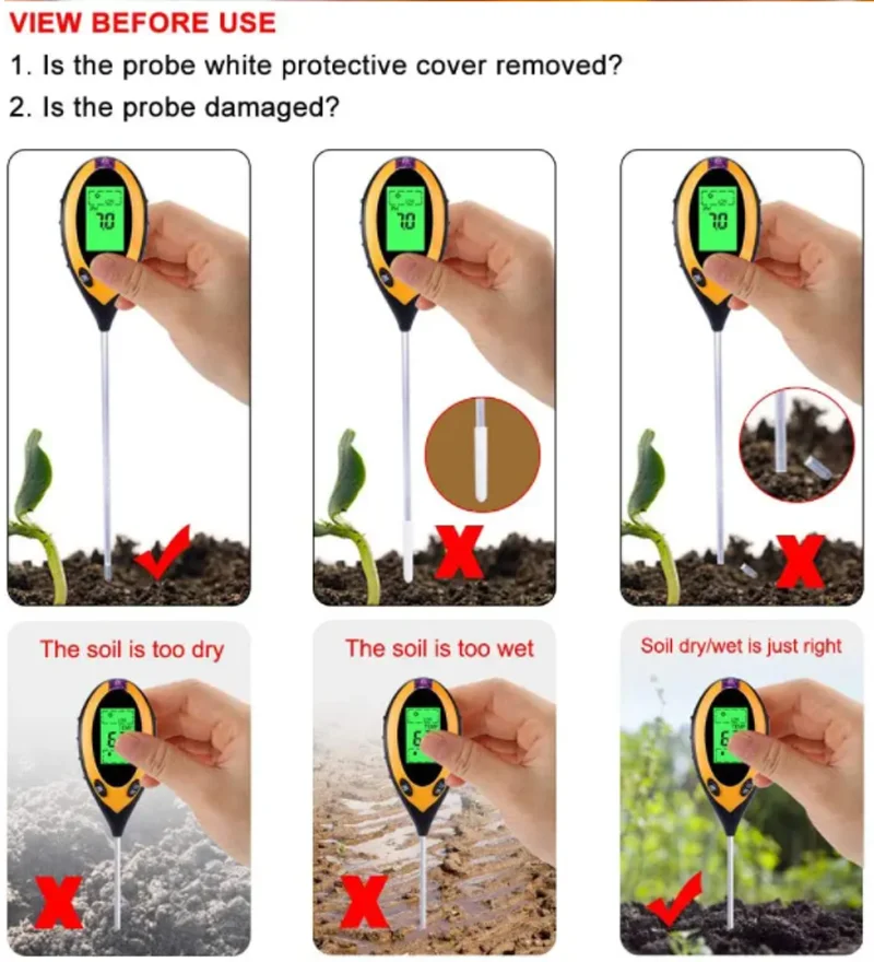 Soil PH Tester 4 in 1 PH Light Moisture Acidity Tester Soil Tester Moisture Meter Plant Soil Tester Kit for Flowers