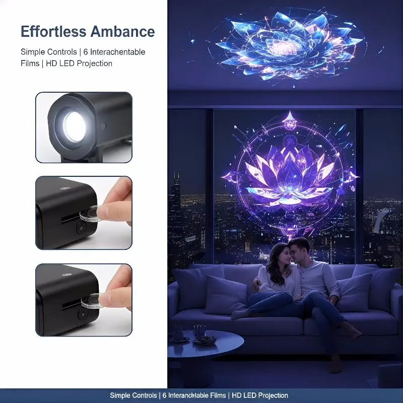 Dreamy Starry Sky Mandala Decorative LED Projection Lamp With 3/6 Pcs Projection Patterns Ceiling Decorative Night Light