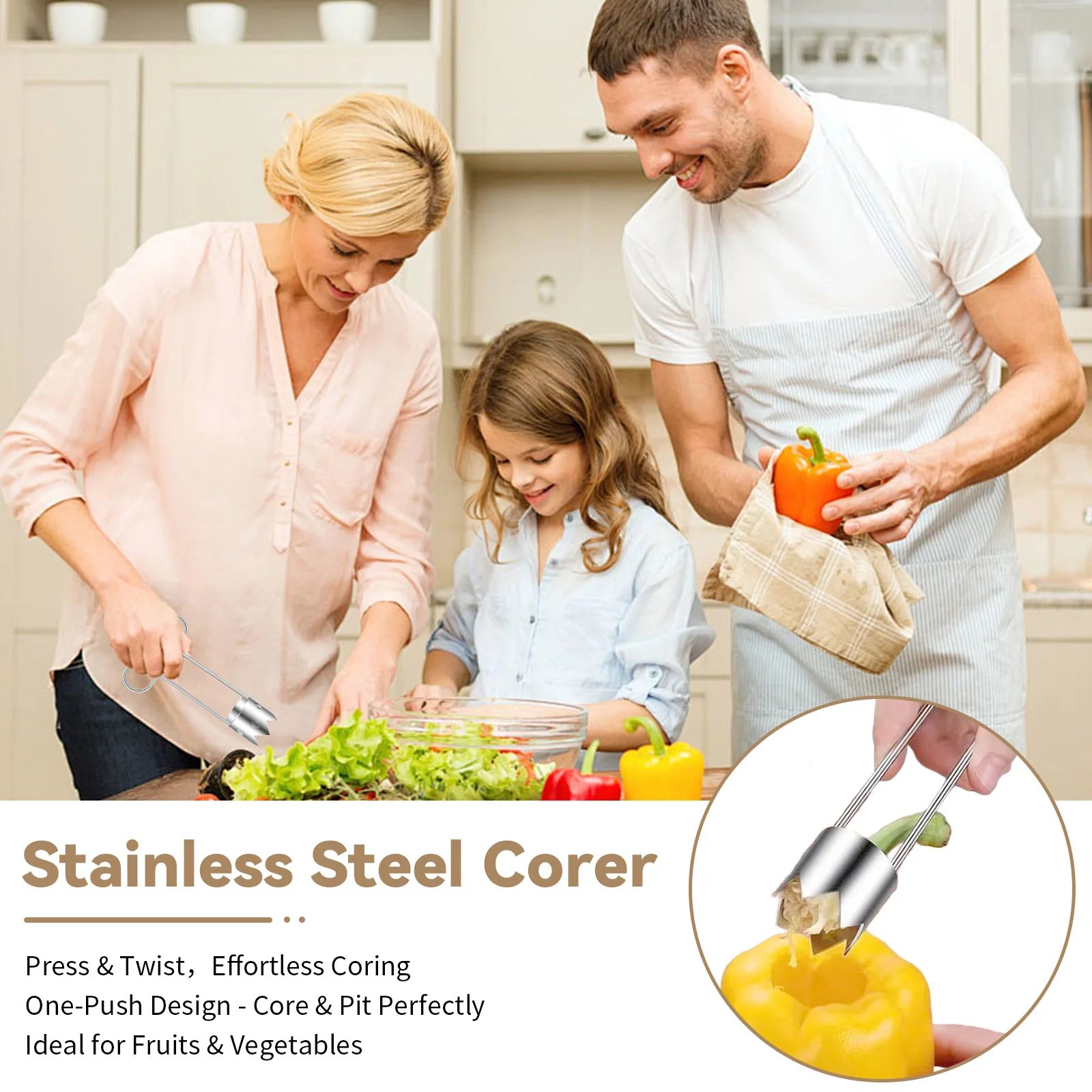 أداة إزالة من الفولاذ المقاوم للصدأ، مزيل أساسي محمول للكمثرى والتفاح والفلفل، أدوات المطبخ وأدوات الخضروات #4