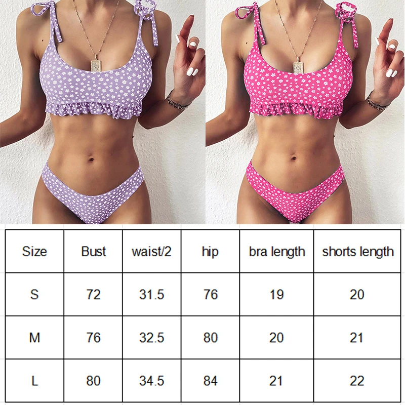 Small Flower Girl Bikini Set lace Bra Low Waist Shorts Swimwear Strip Tie Top 2 Pieces Swimming Suit