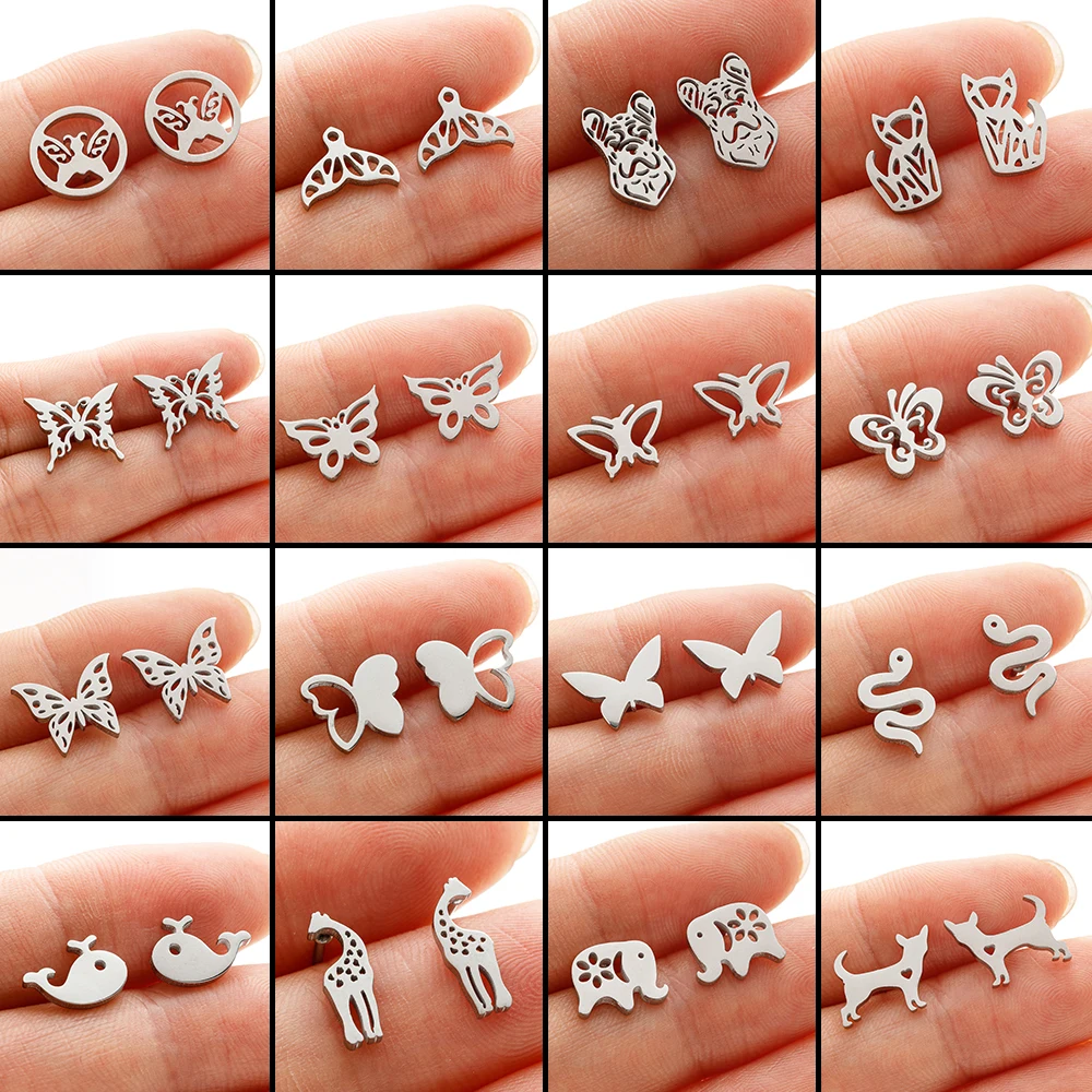 10Pair/Lot Tragus Piercing Stainless Steel Earrings 2024 Trend Mini Butterfly Stud Earrings For Women Jewelry Party Gifts