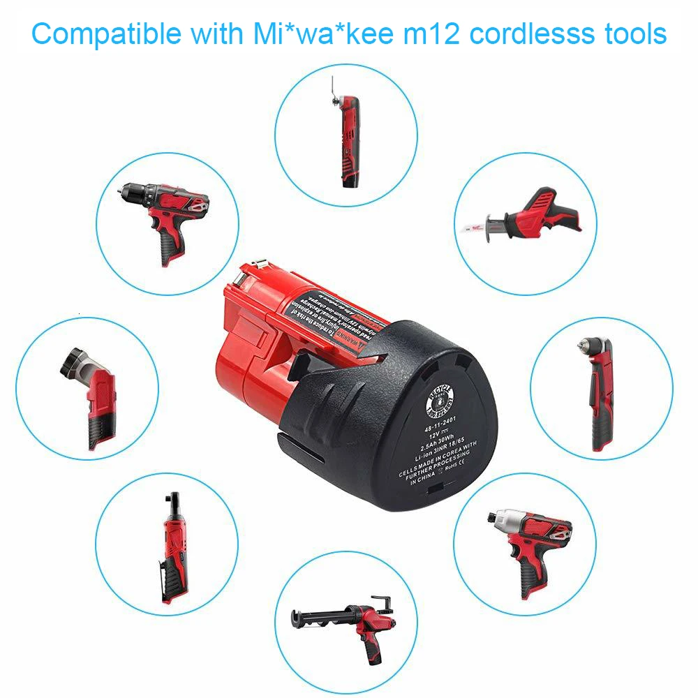 Batería de iones de litio para herramientas eléctricas Milwaukee, 2 piezas, 12V, 2.5Ah, M12, 12V, M12B6, XC, Taladro Inalámbrico, baterías de iones