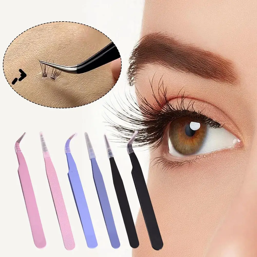 115mm 2pcs Curved Tip Eyelash Extension Tweezers Stainless Steel Curved Tip Tweezers Pointed Tip Tweezers with Protective Cover