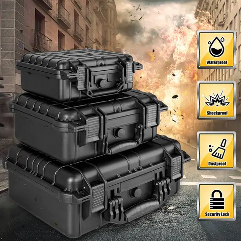 Caja de herramientas de instrumentos de seguridad, estuche de transporte duro impermeable, estuche de herramientas, caja de almacenamiento de herramientas protectora de esponja, estuche rígido a prueba de golpes, 1 ud.