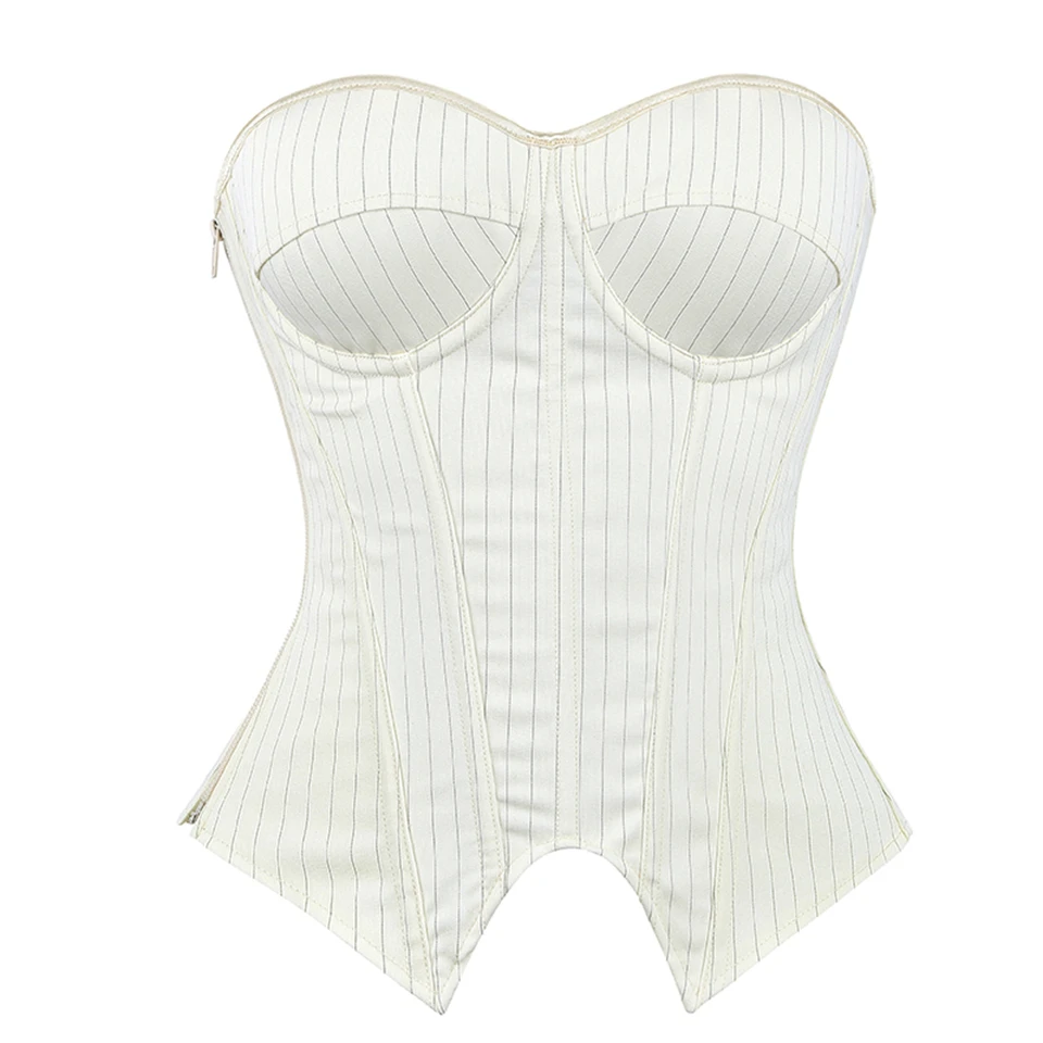 Becirzet Damen Overbust-Korsett mit Reißverschluss, gestreift, Schnür-Bustier, Taillenformer, Bauchkontrolle, Shapewear, Oberteil für Bürodamen – Detail 19