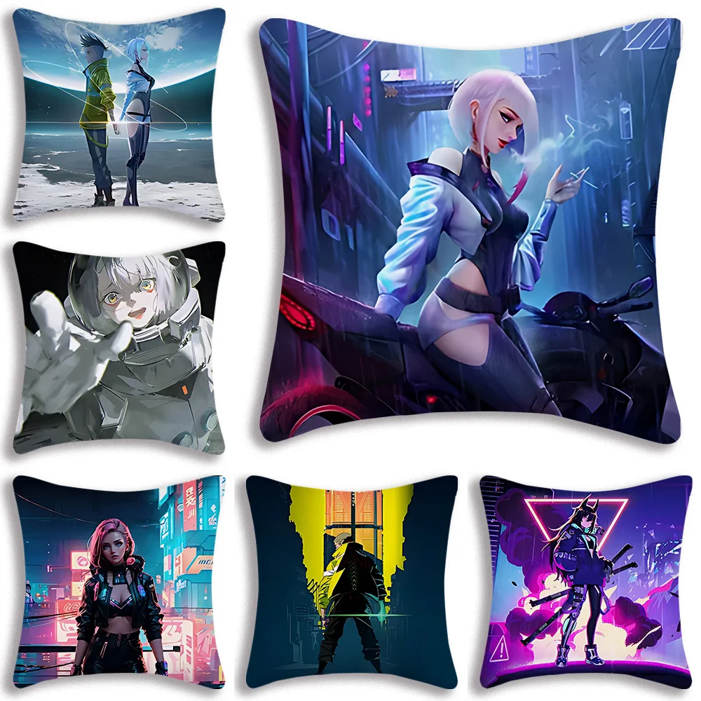 Anime C-Cyberpunk E-Edgerunners Pillow Covers Cartoon Sofa Decorative Home Double-sided Printing Short Plush Cute Cushion Cover