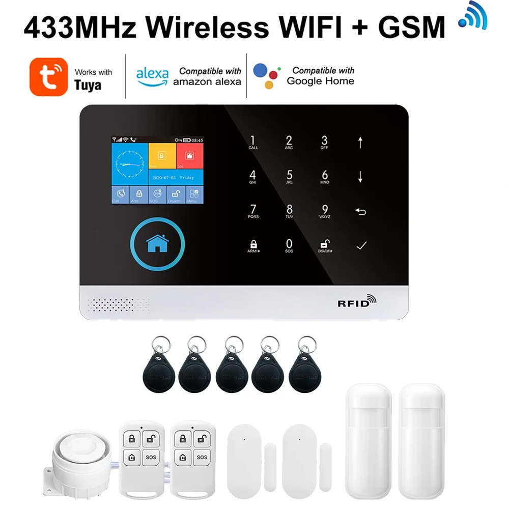 

Alarm Security System 433MHz Wireless WIFI GSM Auto-dial LCD Display Door Sensor PIR Motion Sensor Phone Smart Home APP Control