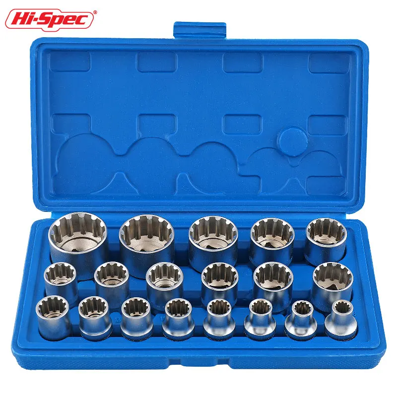 1/2 Inch Drive Multi-Tooth Torx Socket Set 19Pcs With Sizes 8-32 Mm, Includes E10-E40 For Versatile Use