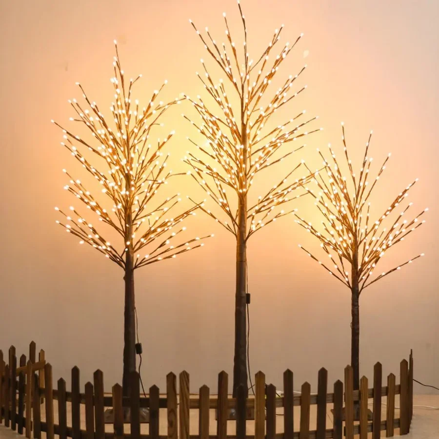 

1.5M 1.8M 2.1M Brown Lighted Birch Tree With Fairy Light Artificial Lighted Christmas Tree Light Up Birch Tree Home Patio Decor