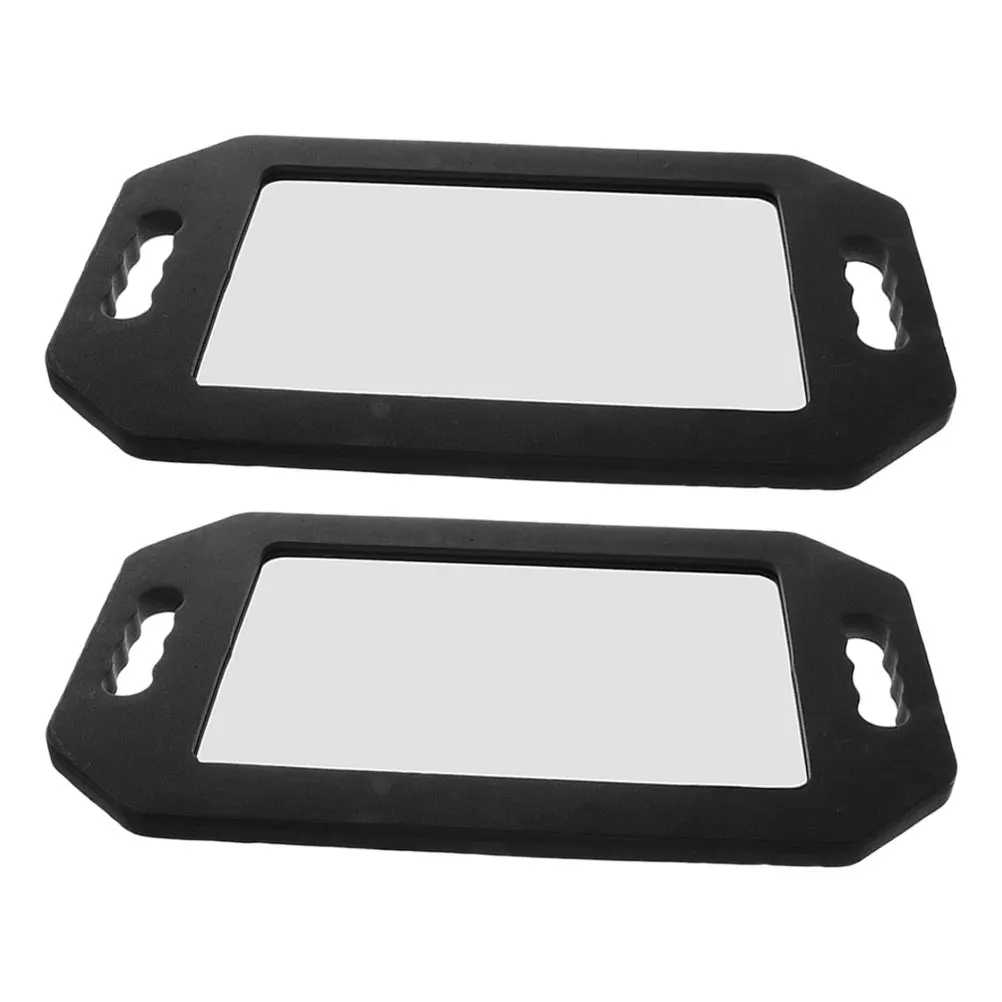 

2pcs Handheld Rear View Large Rectangular Double Handle Foam Cushion Hair Salon Barber Mirror Durable Lightweight Adjustable For