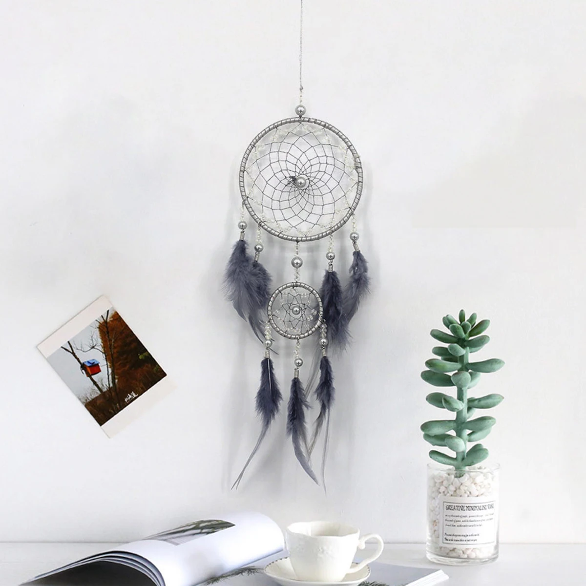 Yaratıcı Dream Catcher Doğal Tüy El Yapımı Benzersiz Asılı Ayna Odası Yatak Odası Parti Düğün Duvar Dekorasyonu Dream Catcher